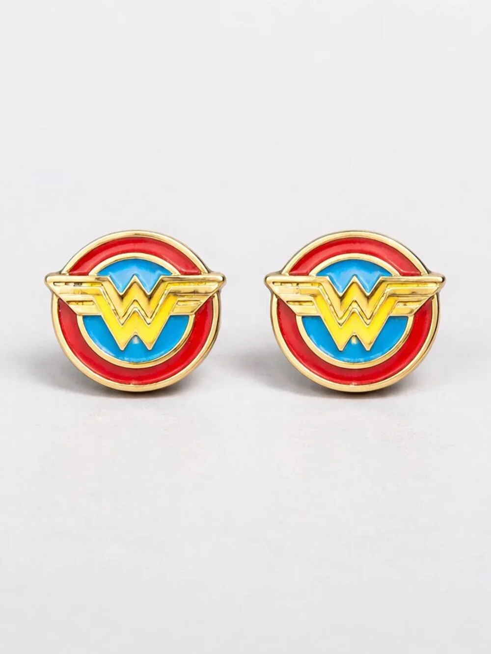 Wonder Woman Logo Multicolor Stud Earrings Red Blue Gold Tone